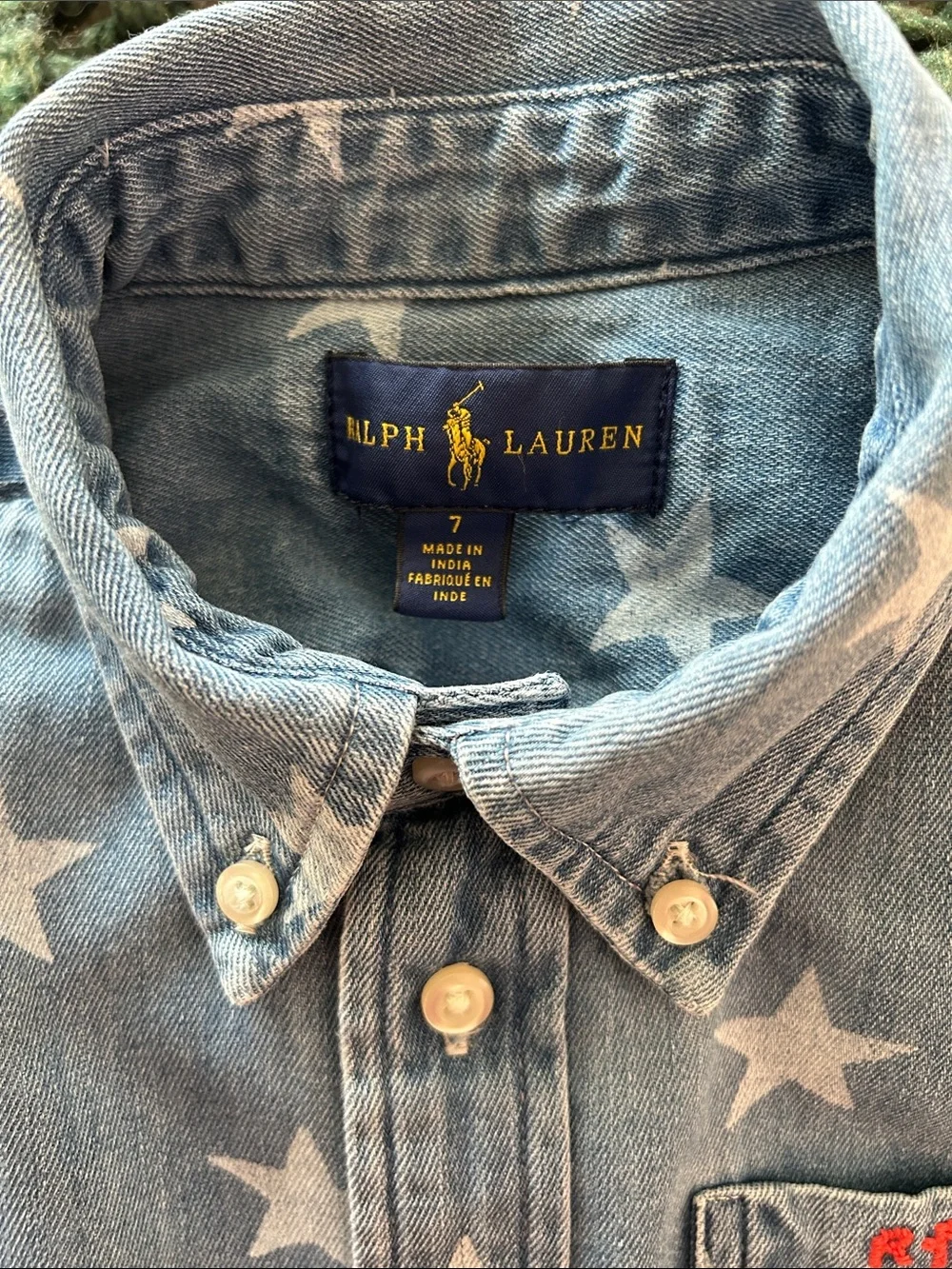 Ralph Lauren Blue Denim Star-Print Button-Down Shirt